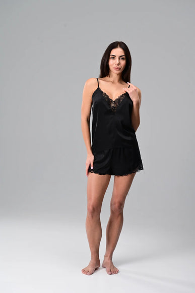 Атласна піжама чорного кольору з мереживом Nera