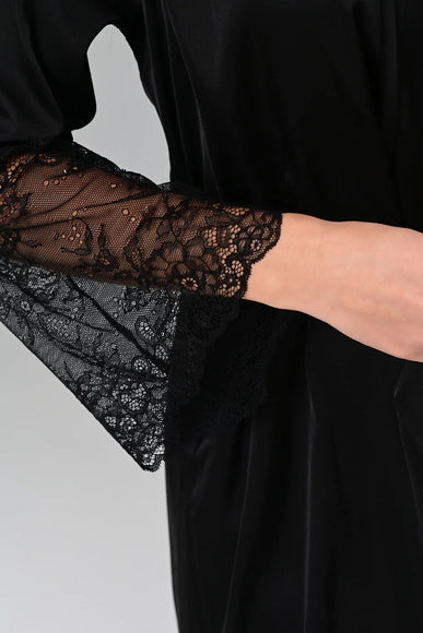 Атласний халат чорного кольору з мереживом Odile